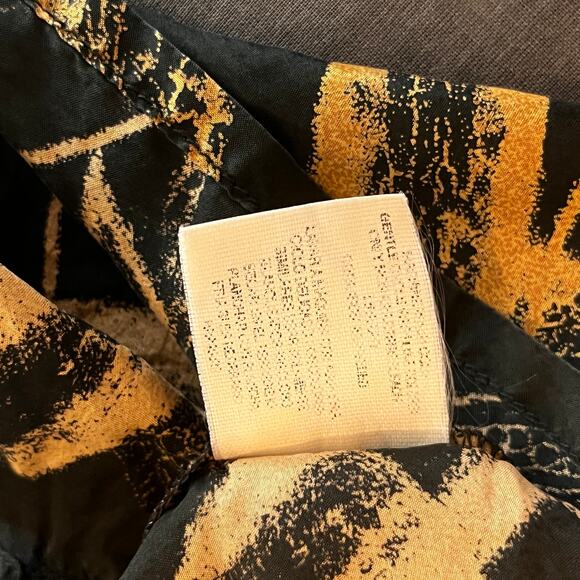 Perry Richards Silk Shirt Mens Medium Black Yellow Abstract Print Button Up Club - Picture 8 of 10